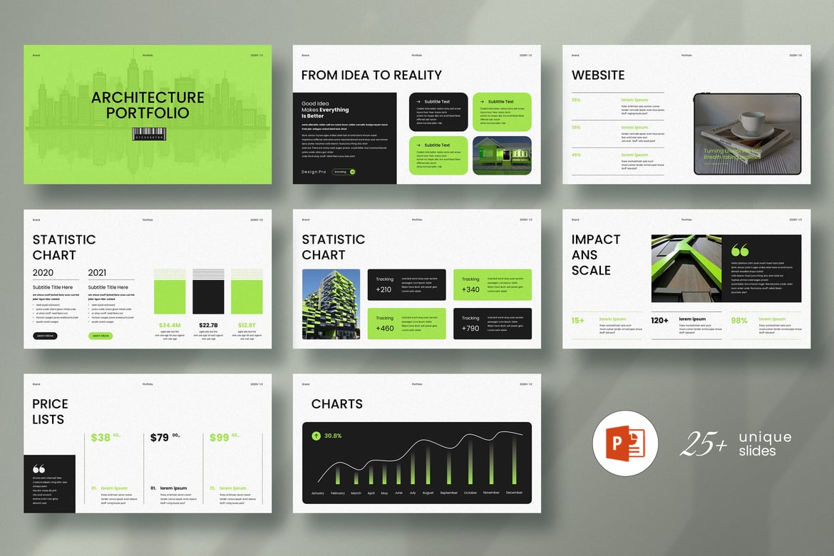 Template PowerPoint Portofolio Arsitektur yang Menawan