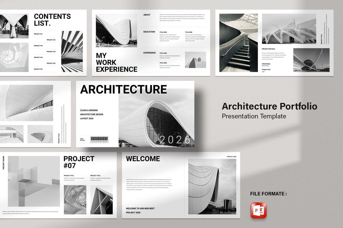 Template PowerPoint Portofolio Arsitektur yang Modern dan Profesional