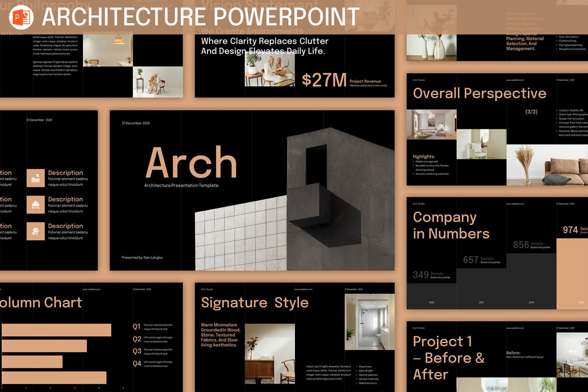 Template PowerPoint Portofolio Arsitektur yang Menarik