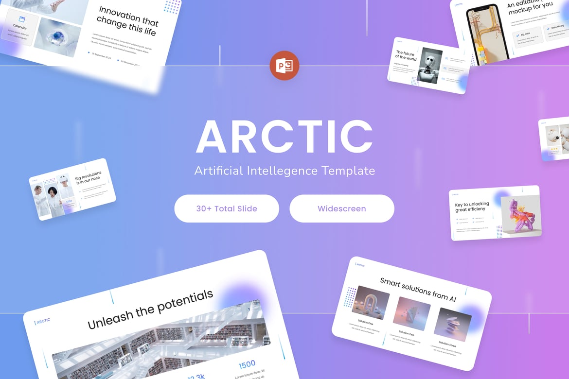 Template PowerPoint Kecerdasan Buatan Arctic yang Modern dan Profesional