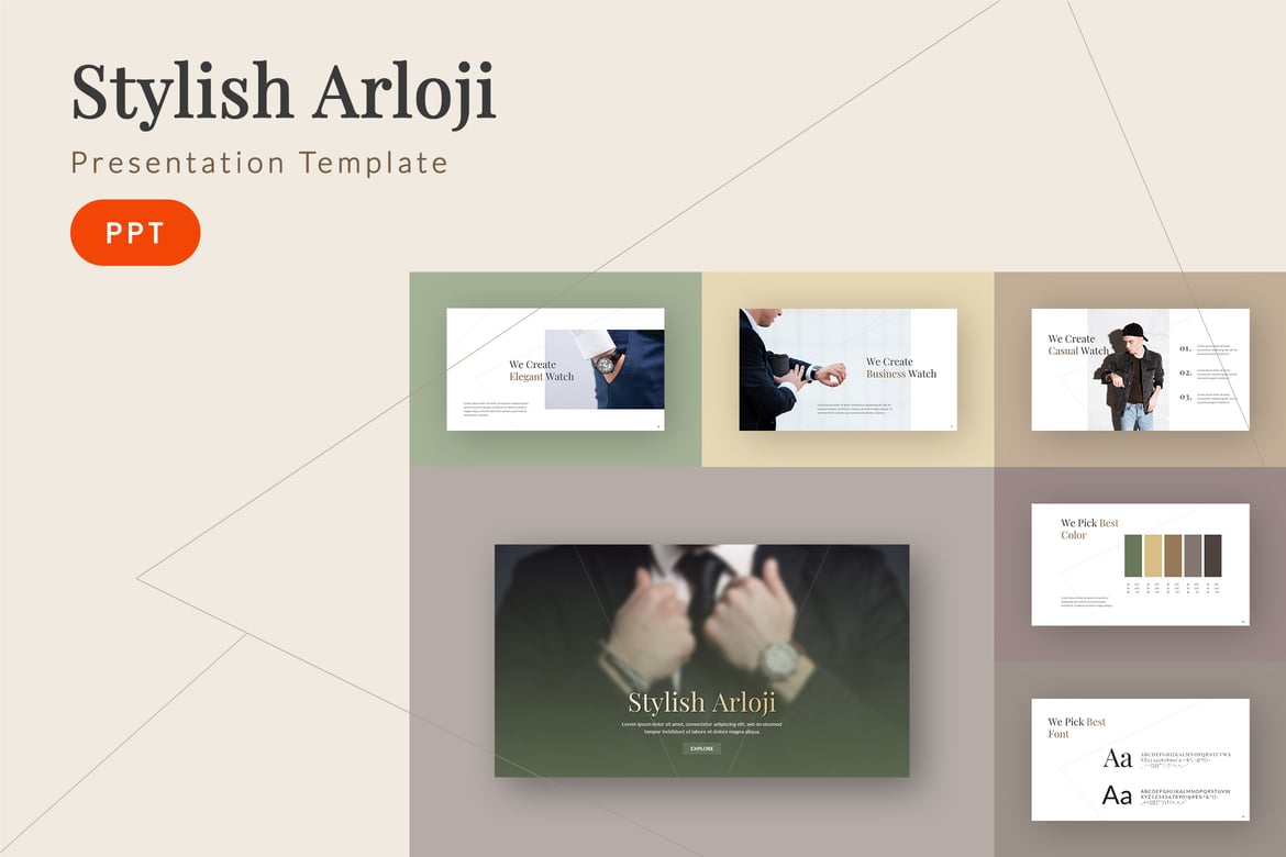 Template Powerpoint Arloji yang Elegan dan Profesional