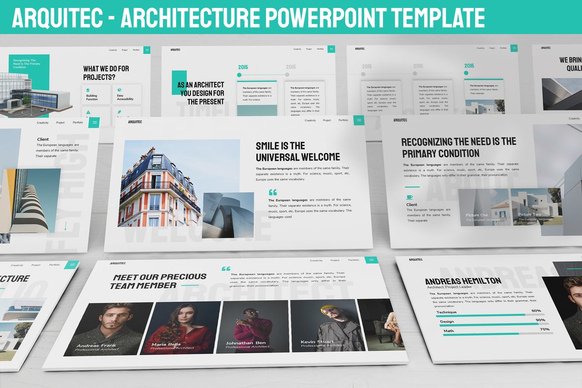 Template Powerpoint Arsitektur Arquitec yang Modern dan Menarik