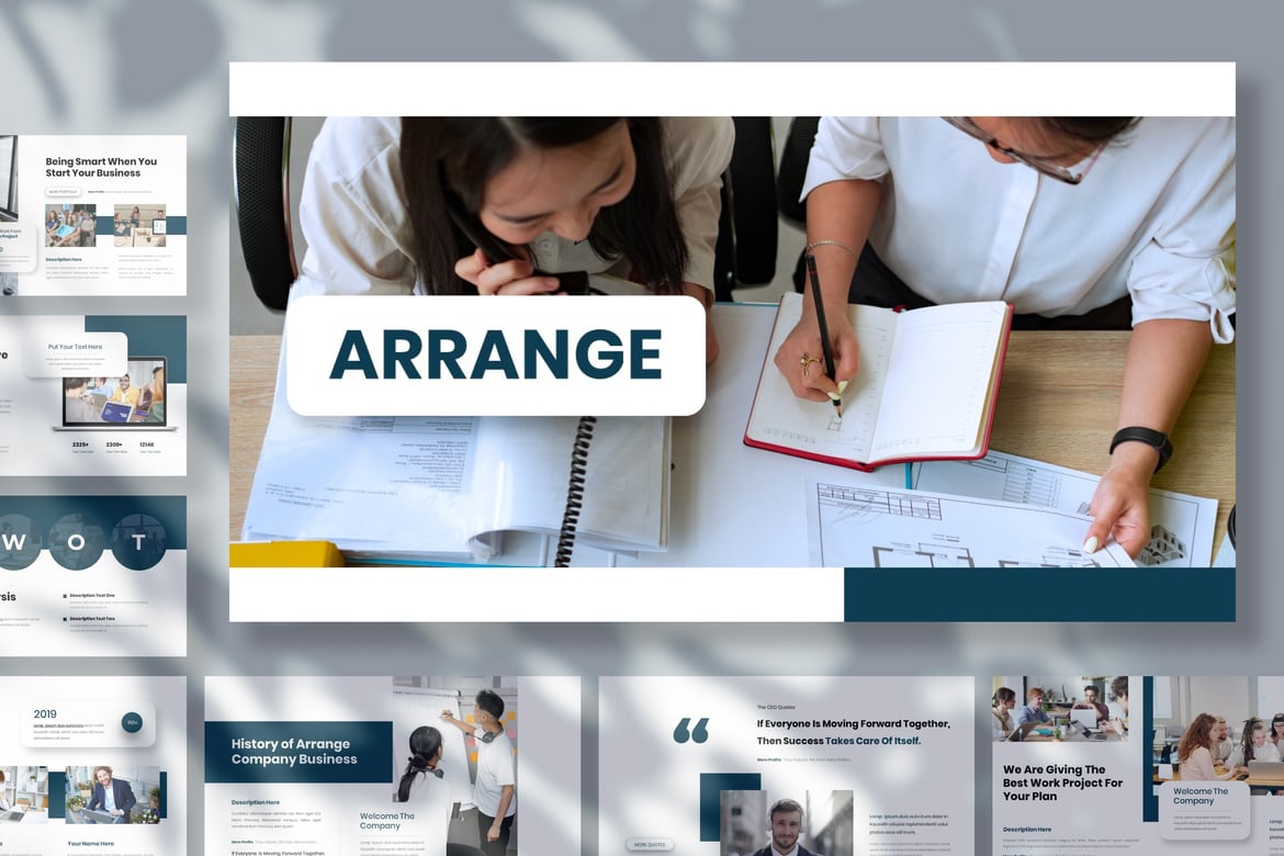 Template Presentasi PowerPoint Arrange - Solusi Kreatif untuk Bisnis Anda