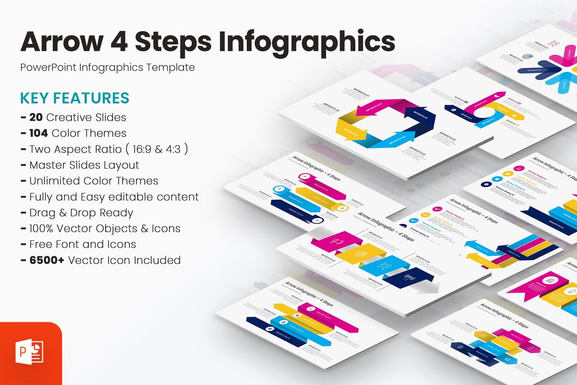 Template PowerPoint Infografis Panah 4 Langkah yang Menarik