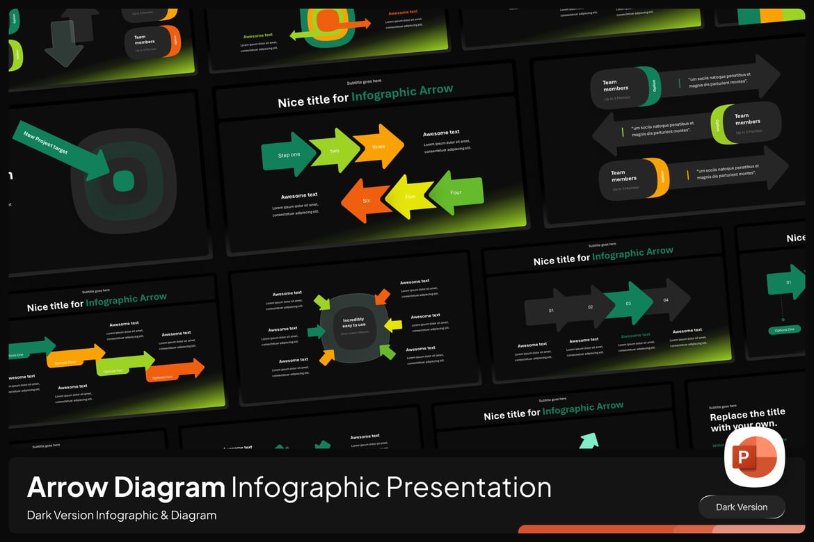 Template PowerPoint Infografis Gelap dengan Desain Menarik