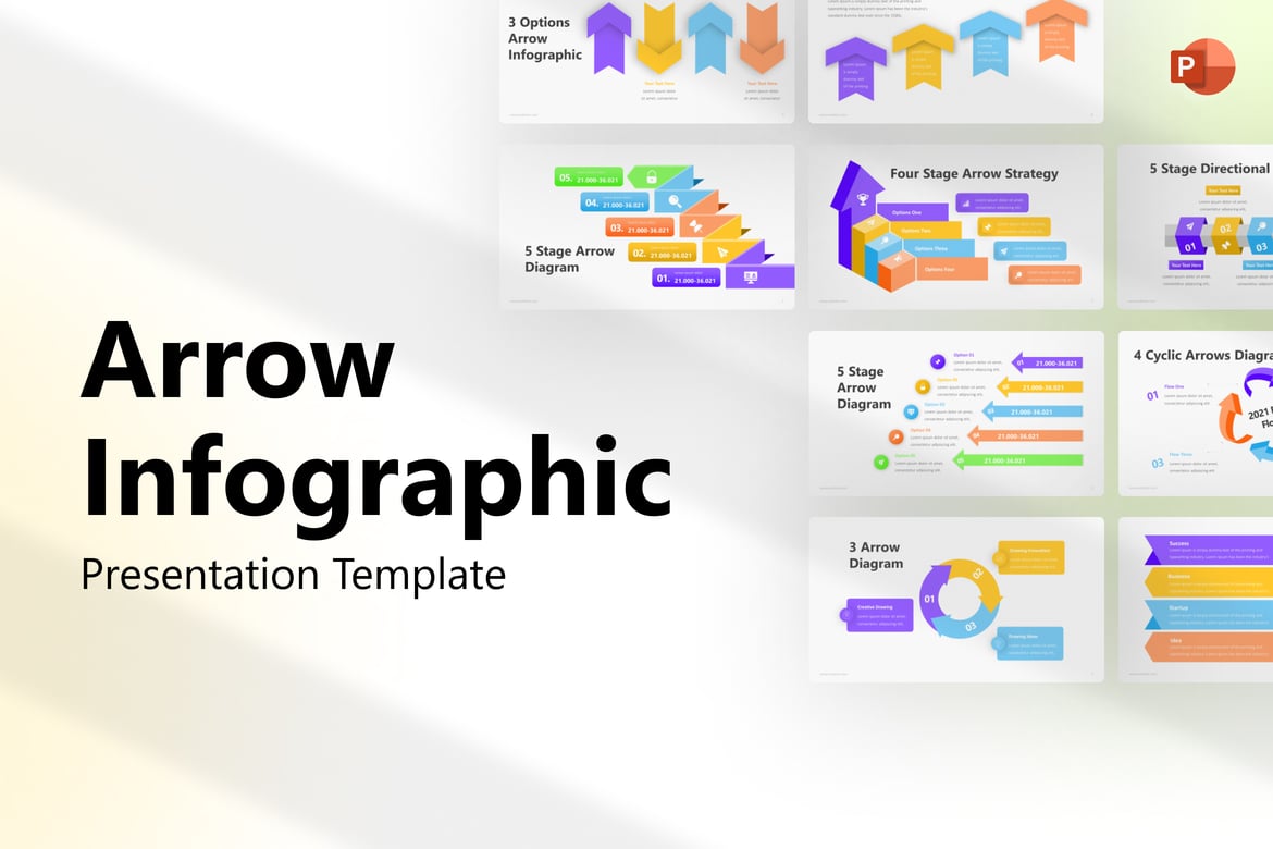 Template Presentasi PowerPoint Infografis Panah yang Modern dan Elegan