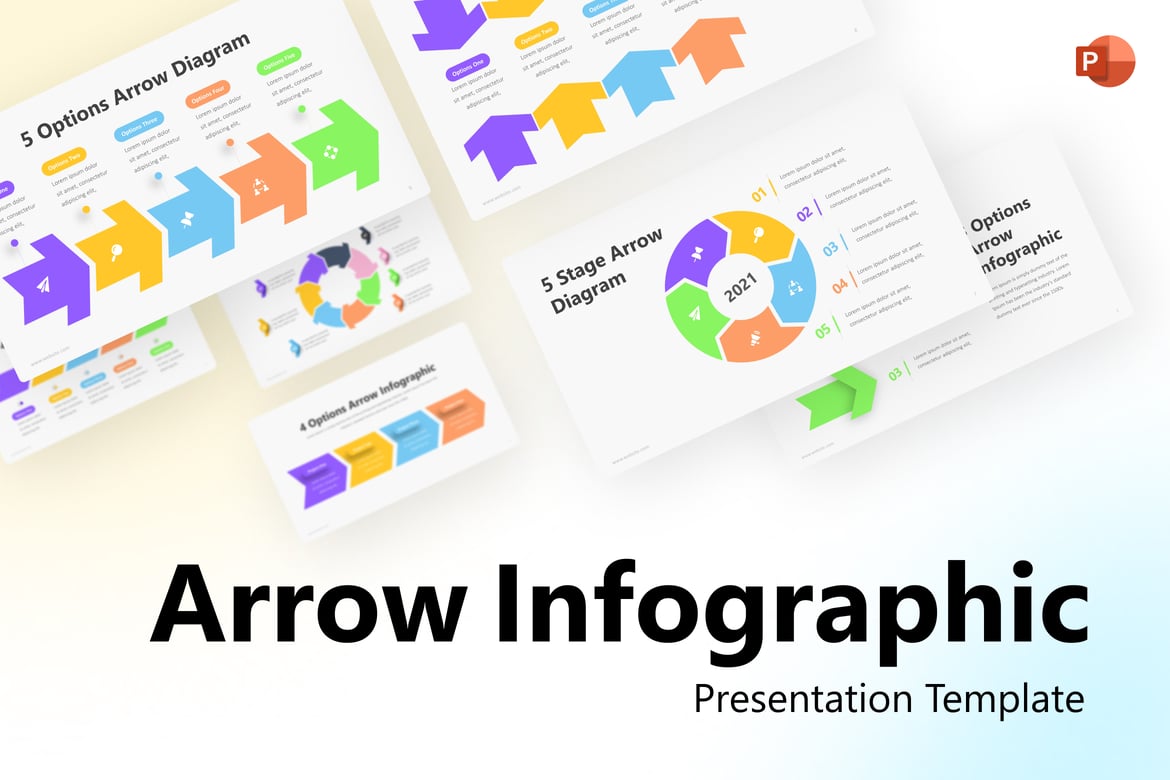 Template PowerPoint Infografis Panah yang Elegan dan Fleksibel