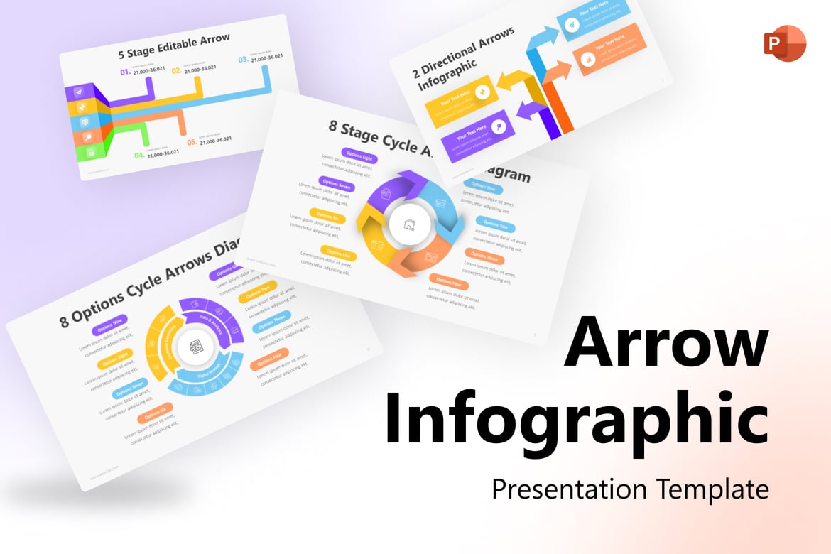 Template PowerPoint Infografis Panah yang Elegan dan Fleksibel