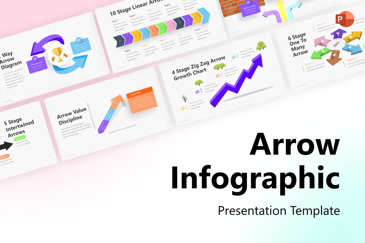 Template PowerPoint Infografis Panah yang Menarik dan Profesional