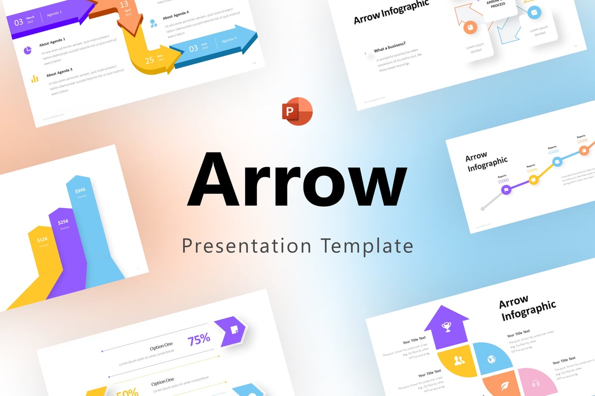 Template Presentasi PowerPoint Infografis Panah yang Menarik