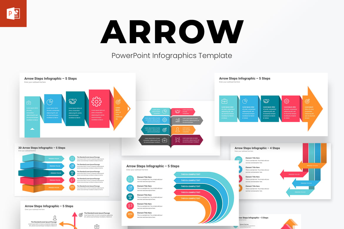 Template Presentasi PowerPoint Infografis dengan Diagram Panah