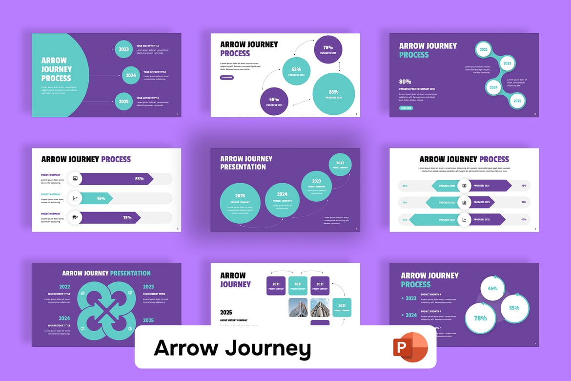 Template Presentasi PowerPoint Perjalanan dengan Diagram Panah
