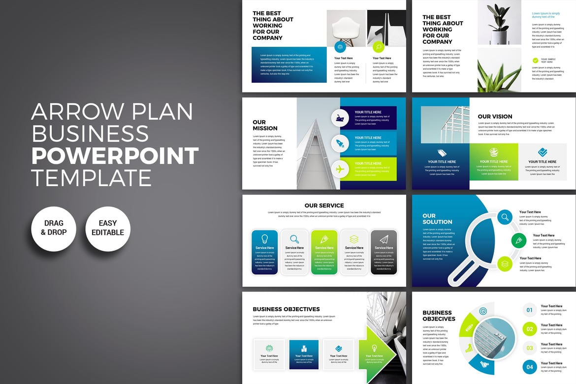 Template PowerPoint Presentasi Bisnis Arrow Plan yang Modern dan Kreatif