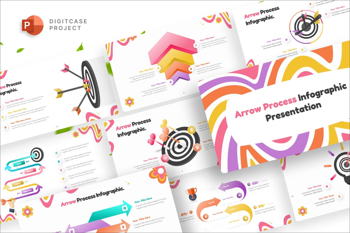 Template Presentasi PowerPoint Infografis Proses Panah Bergaya Groovy