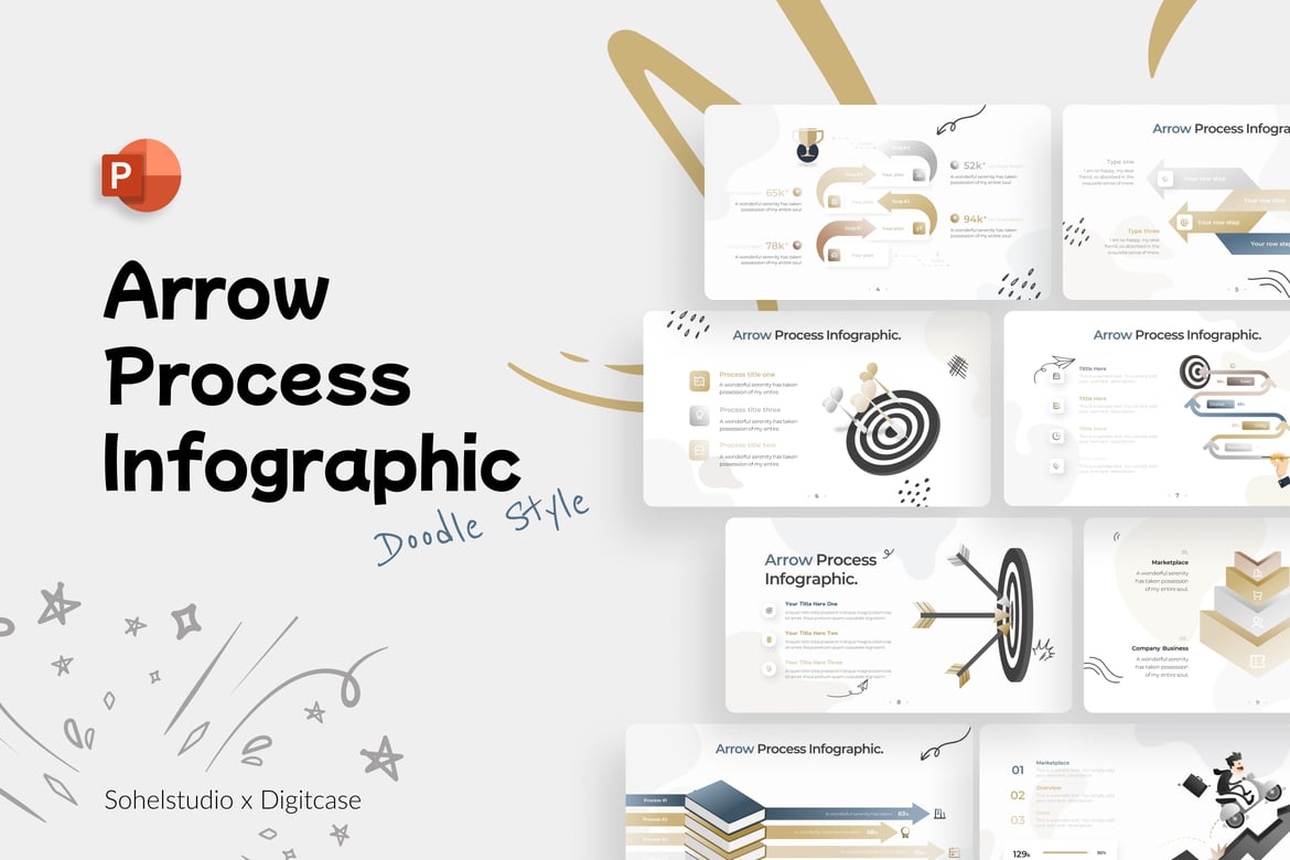 Template Presentasi PowerPoint Infografis Proses Panah yang Menarik
