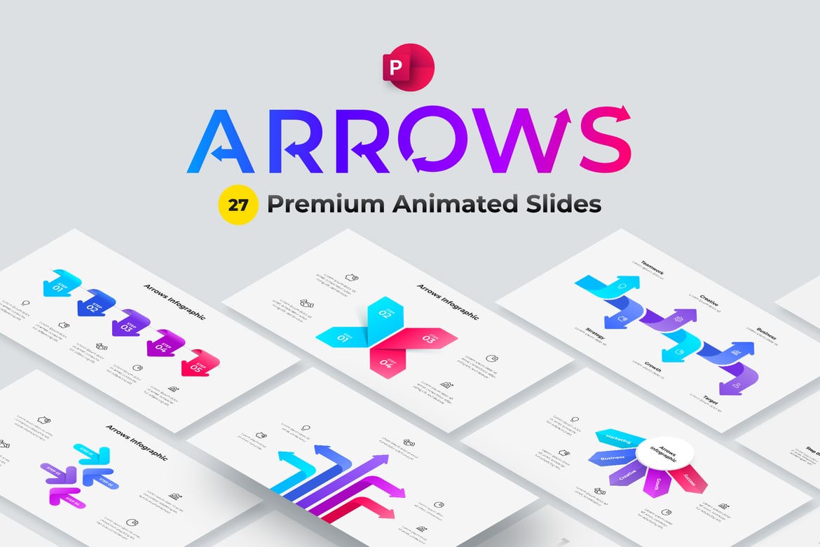 Template PowerPoint Diagram Infografis Animasi Panah yang Menarik