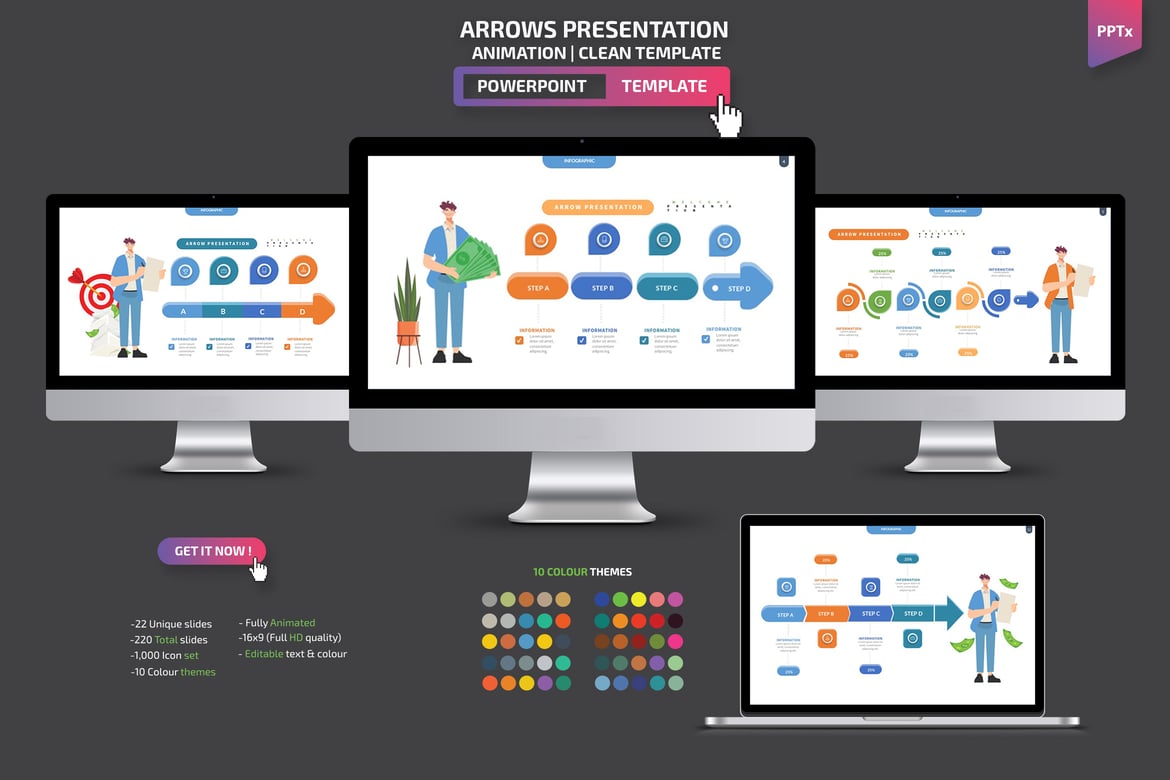 Template Presentasi PowerPoint dengan Desain Panah yang Menarik