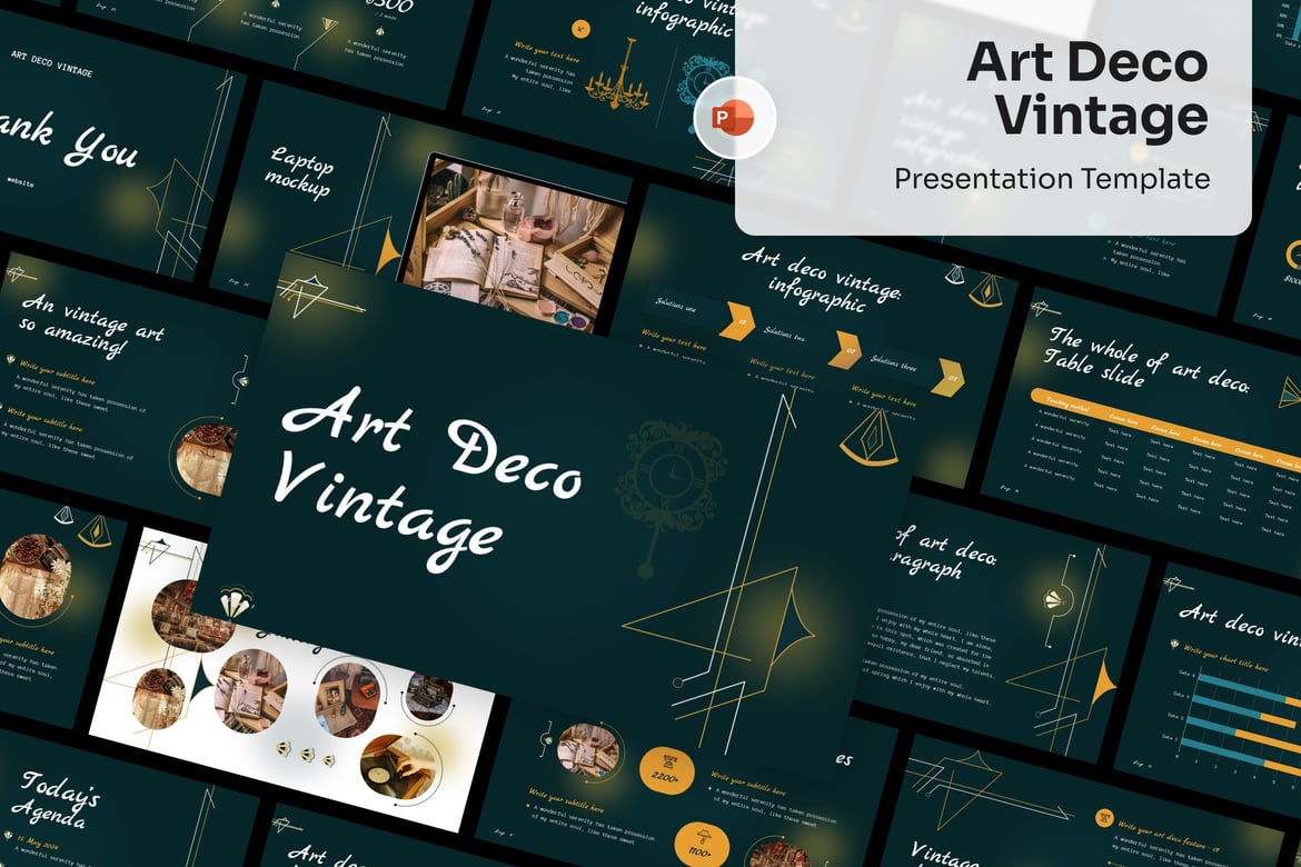 Template PowerPoint Vintage Art Deco yang Menarik