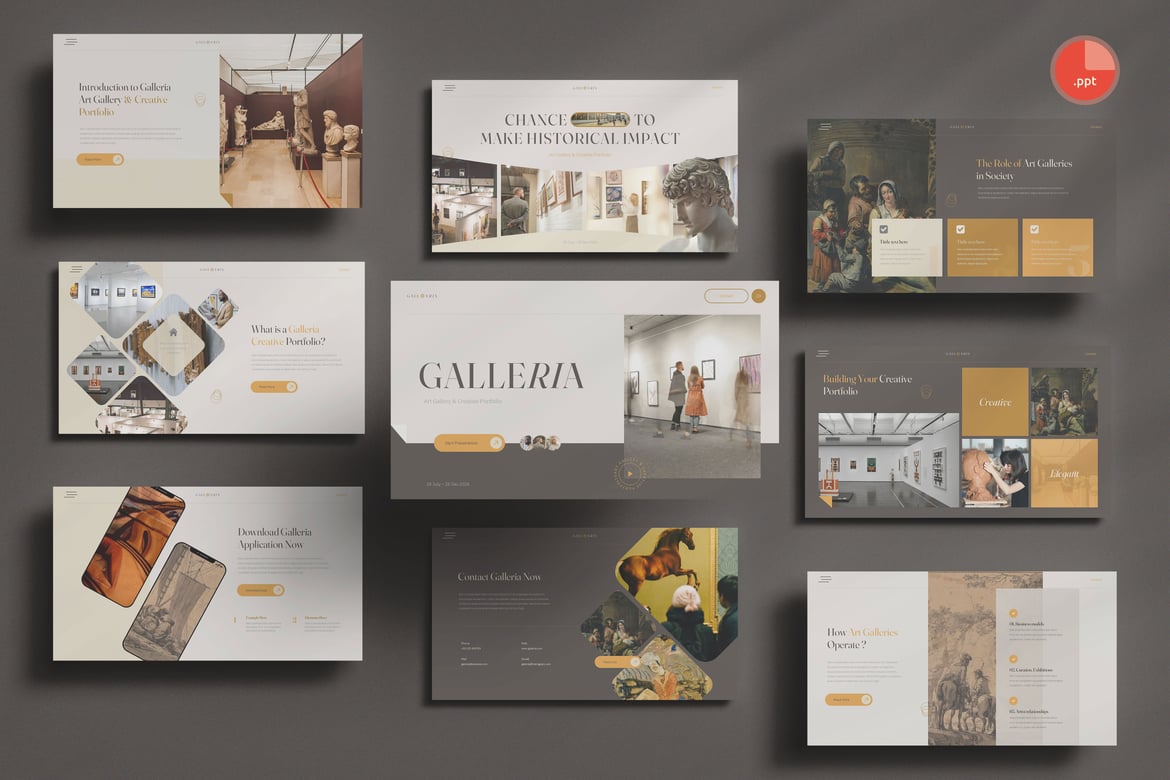 Template Presentasi PowerPoint Galeri Seni & Portofolio Kreatif yang Menarik