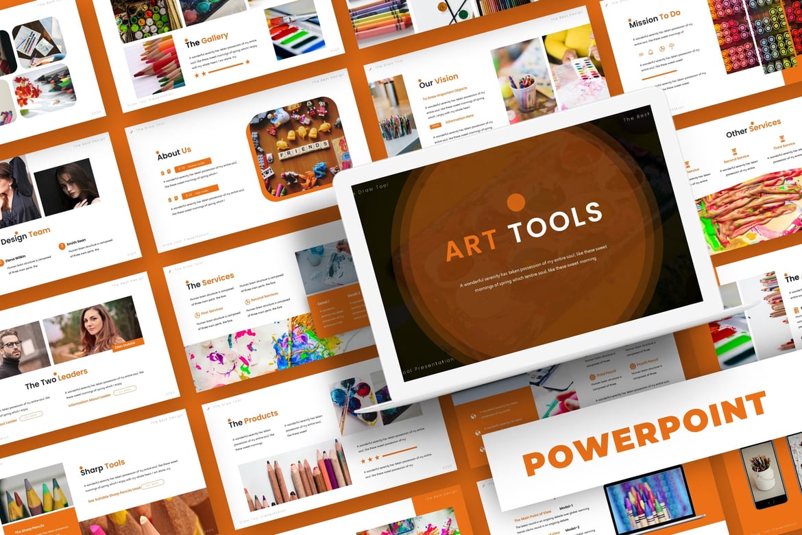 Template Presentasi PowerPoint Art Tools - Variasi Warna Menarik