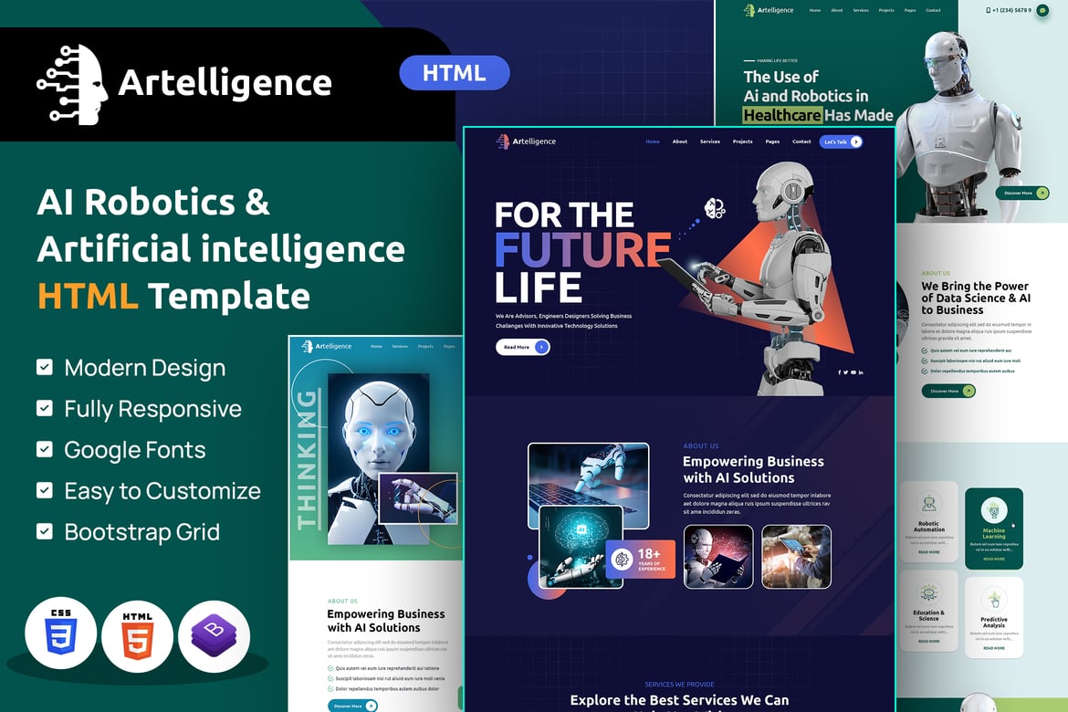 Artelligence | Template Website AI & Robotik yang Modern