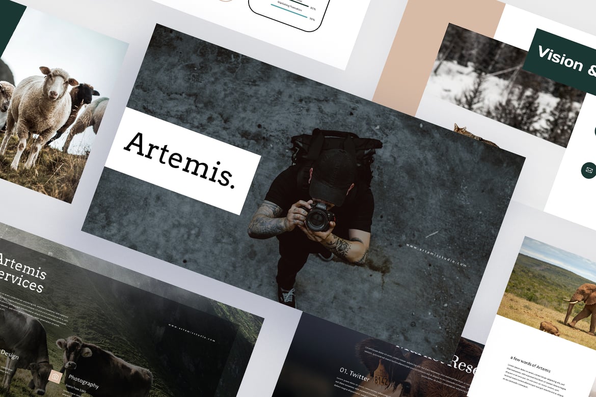 Template Powerpoint Fotografi Hewan Artemis yang Menarik