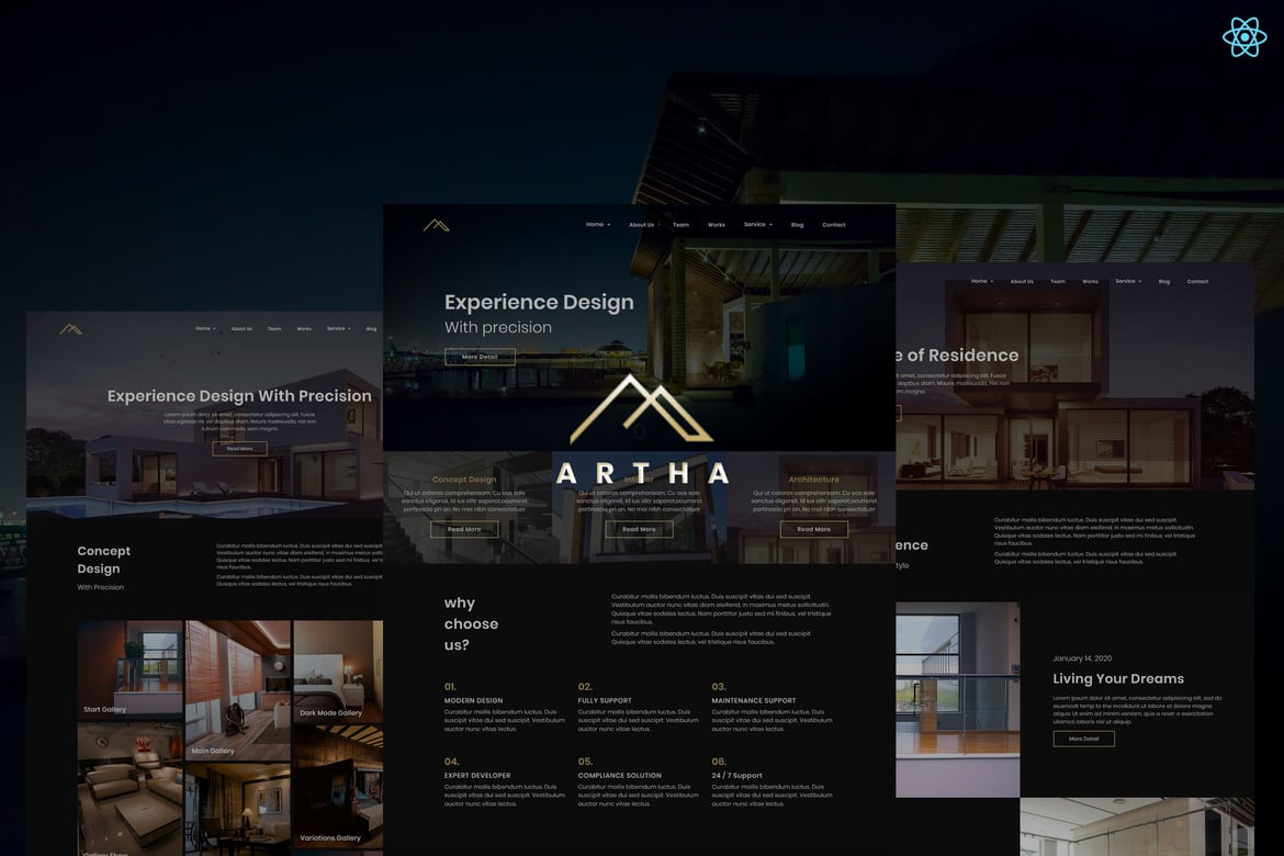 Artha - Template Website Interior Interaktif Berbasis React