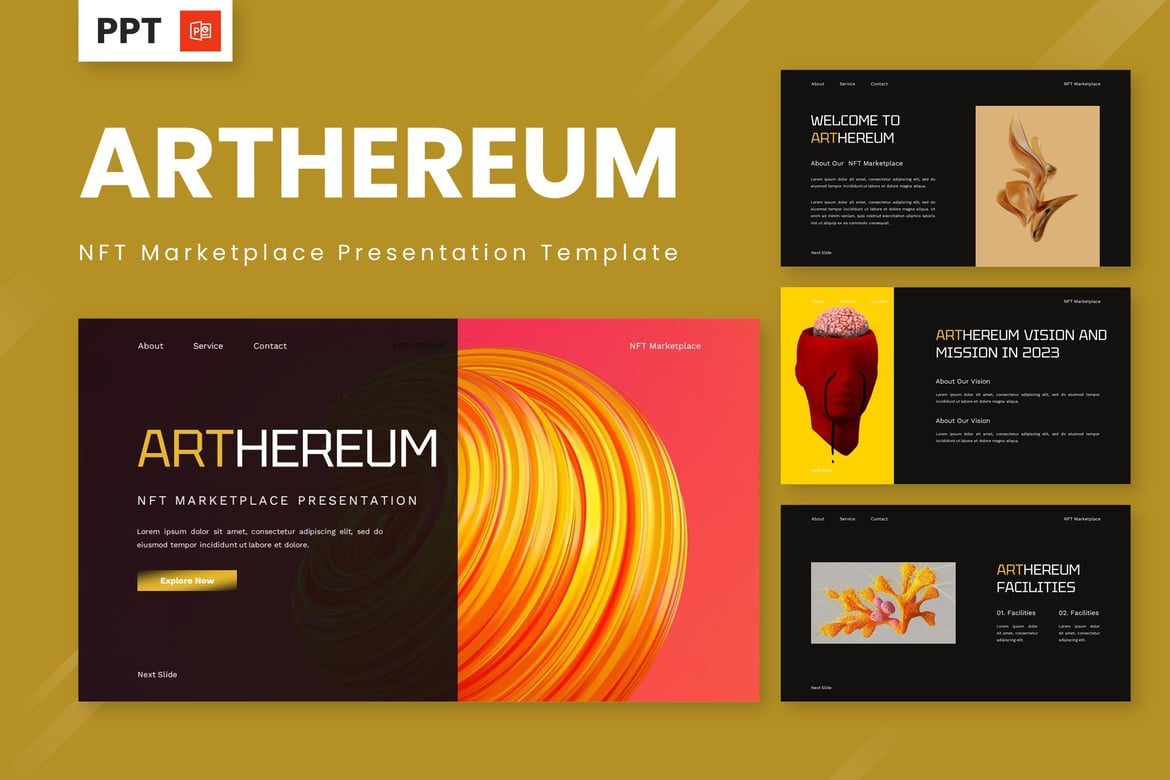 Arthereum - Template Presentasi PowerPoint untuk Marketplace NFT yang Menarik