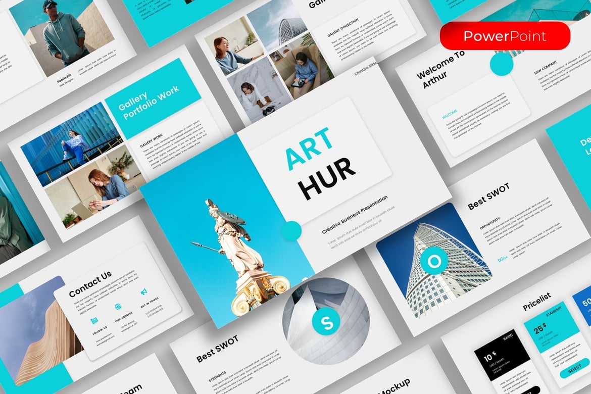 Template PowerPoint Kreatif Arthur untuk Presentasi Bisnis
