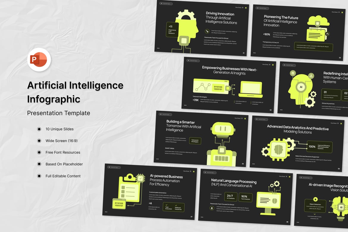 Template Presentasi PowerPoint Infografis Kecerdasan Buatan yang Menarik