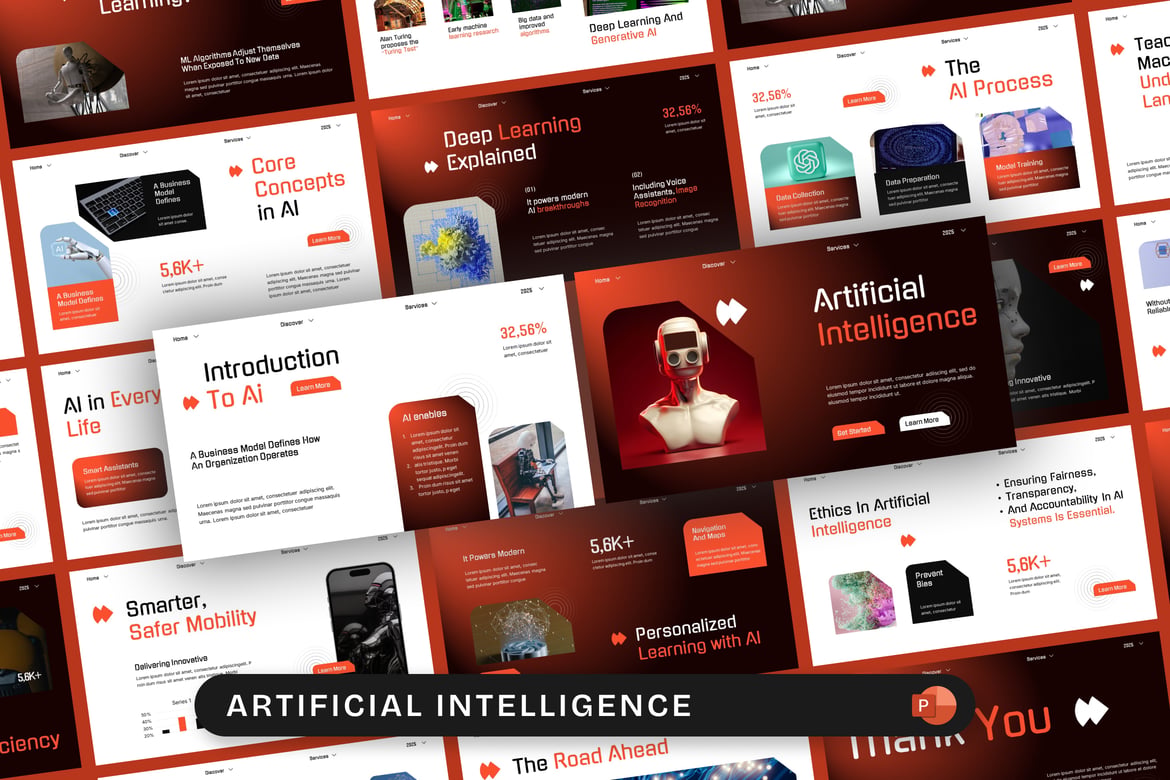 Template PowerPoint Kecerdasan Buatan yang Futuristik dan Profesional