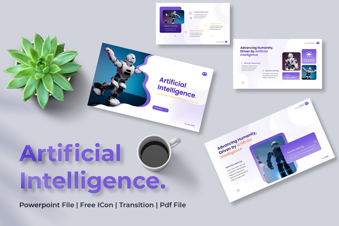 Template PowerPoint Kecerdasan Buatan yang Menarik