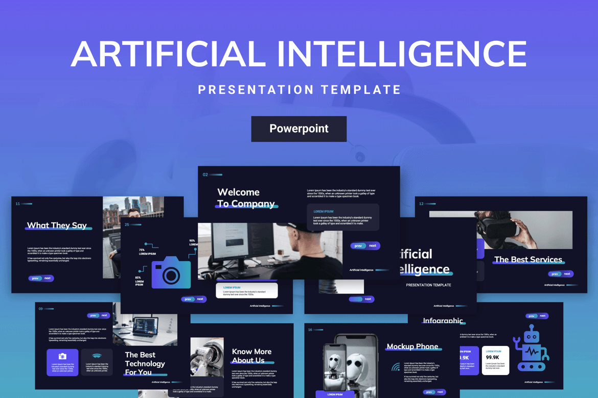 Template Powerpoint Kecerdasan Buatan yang Modern dan Profesional