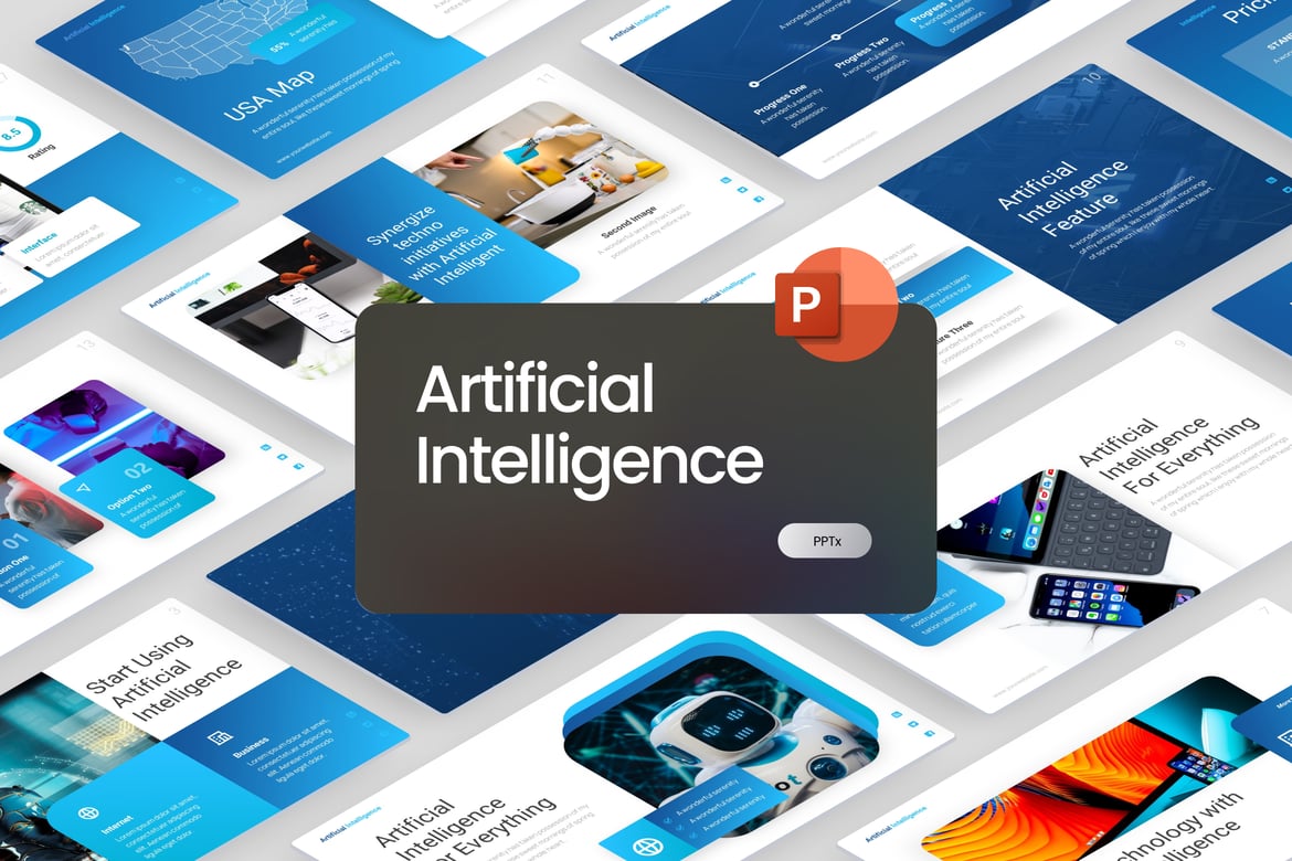 Template PowerPoint Teknologi Kecerdasan Buatan yang Modern dan Menarik