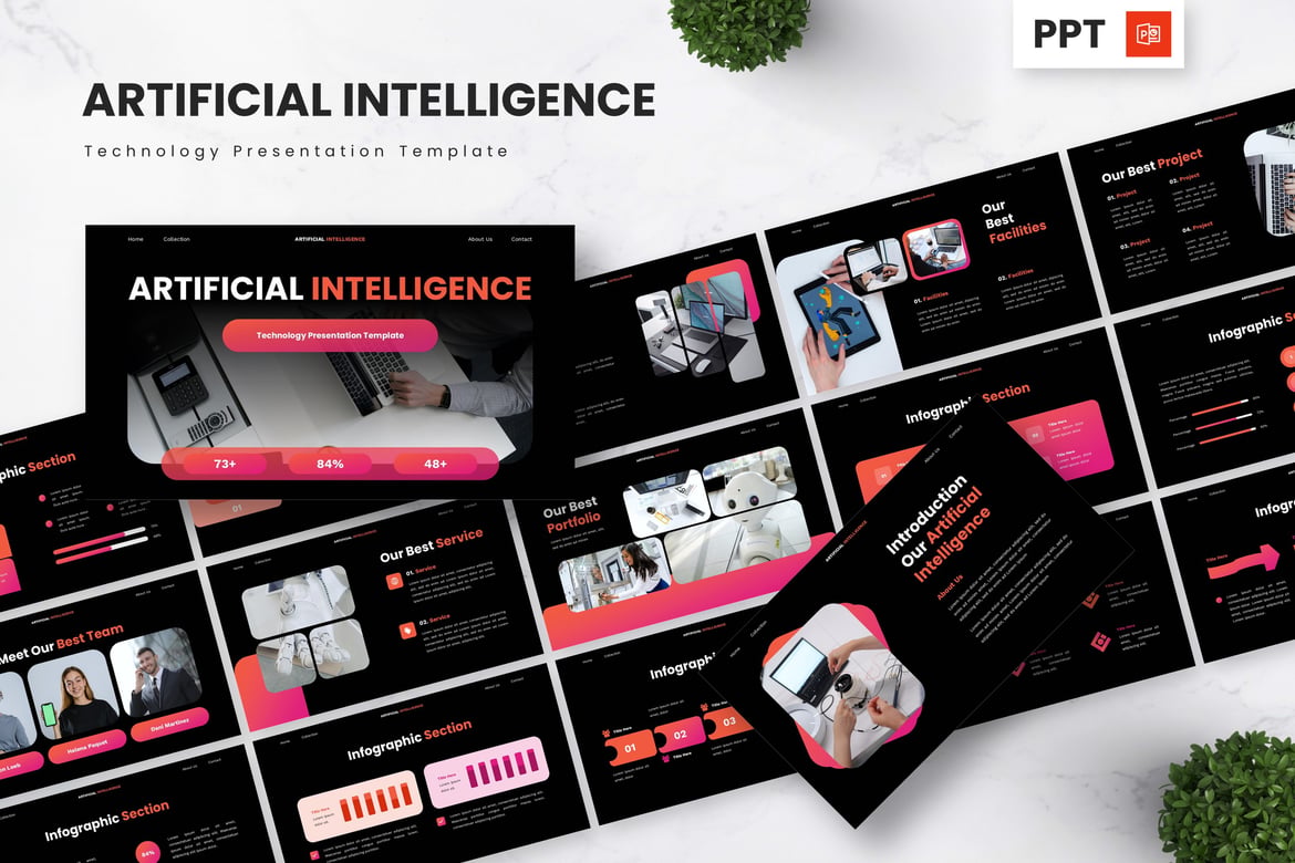 Template Presentasi Powerpoint Kecerdasan Buatan yang Futuristik