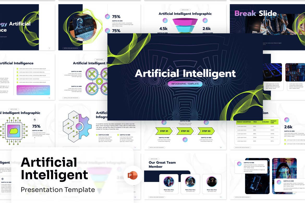 Template PowerPoint Infografis Berbasis Kecerdasan Buatan yang Menarik