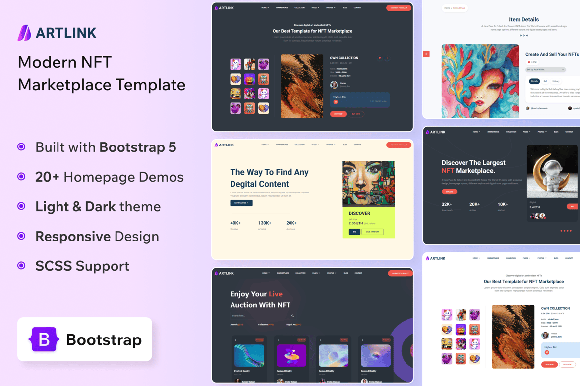 Artlink - Template Website Marketplace NFT AI yang Modern