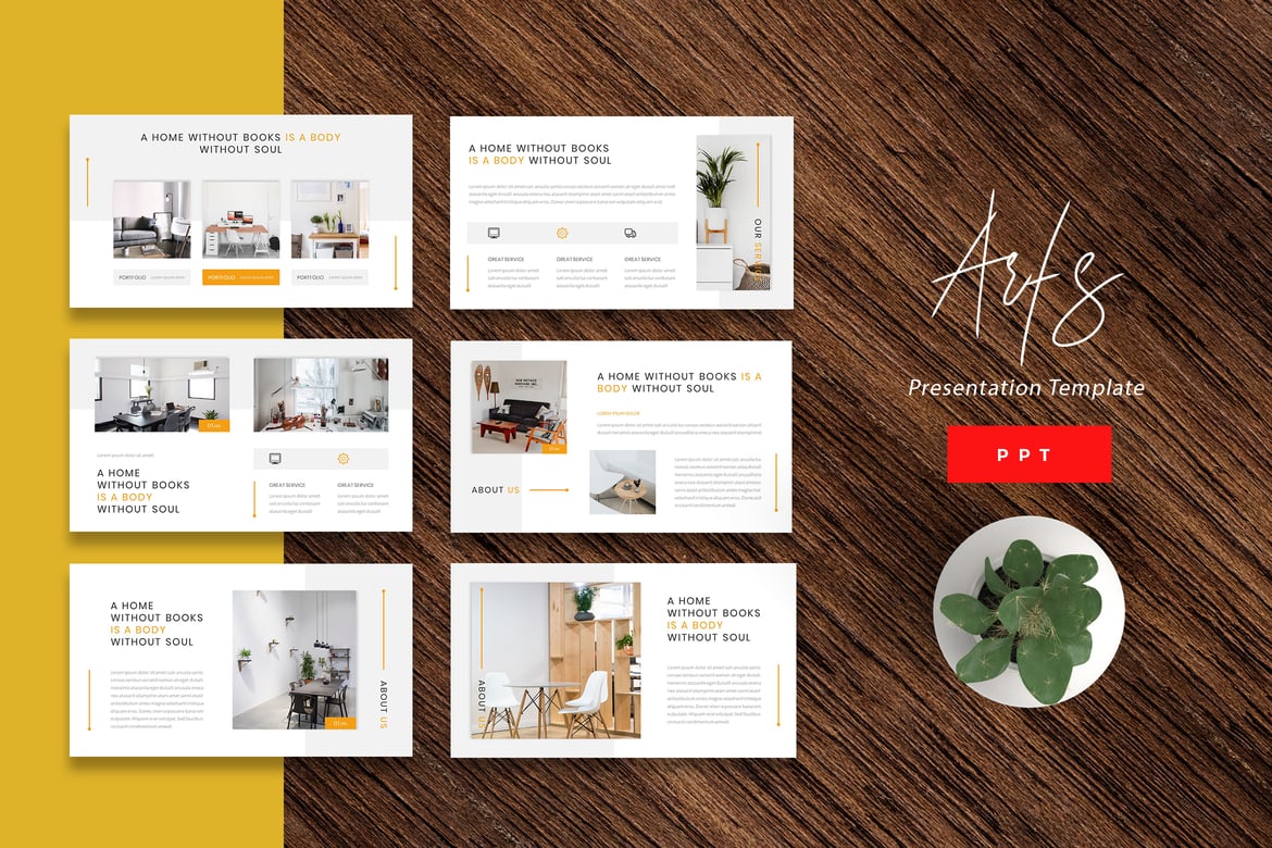 Template Presentasi Powerpoint Interior Seni yang Menarik