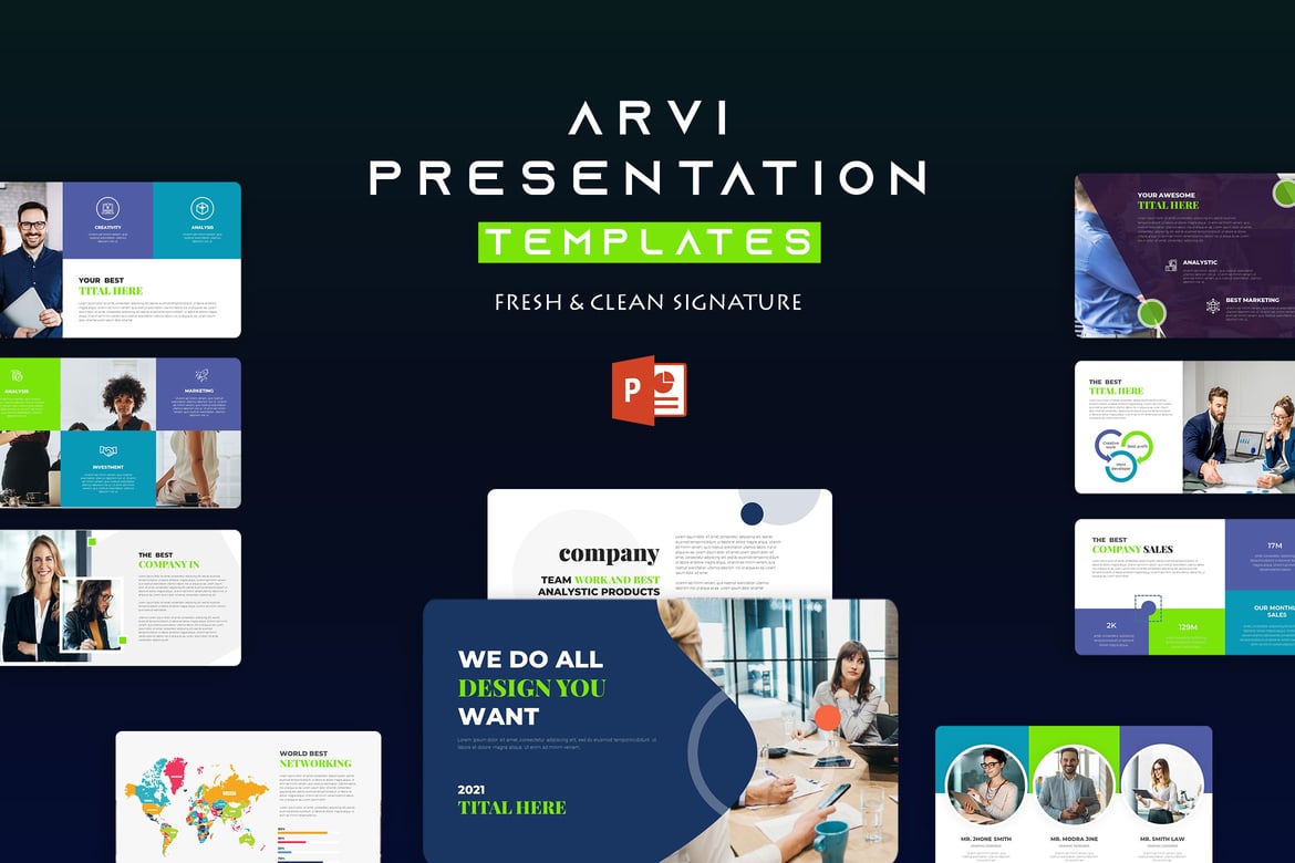 Template Presentasi PowerPoint Arvi untuk Bisnis Korporat yang Profesional