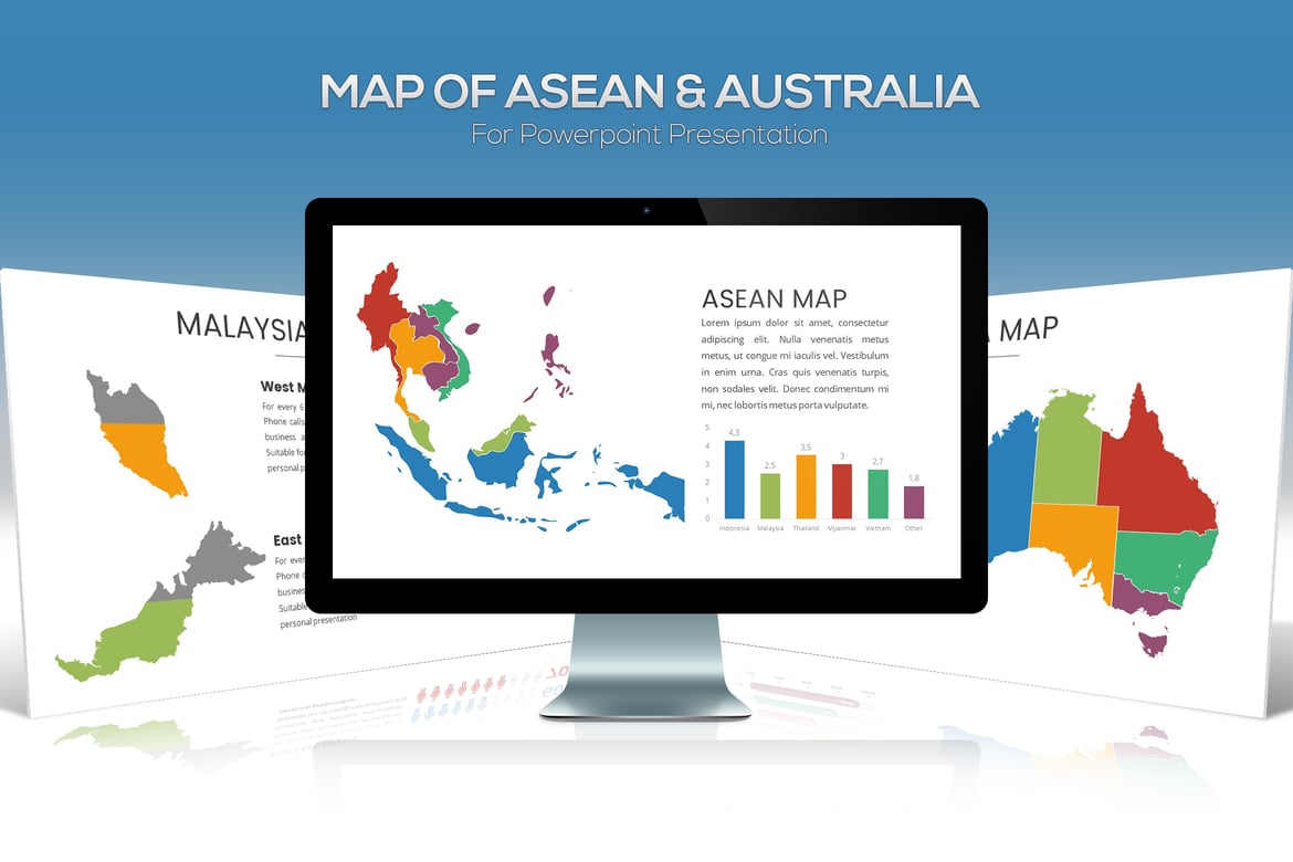 Template PowerPoint Peta ASEAN & Australia yang Menarik