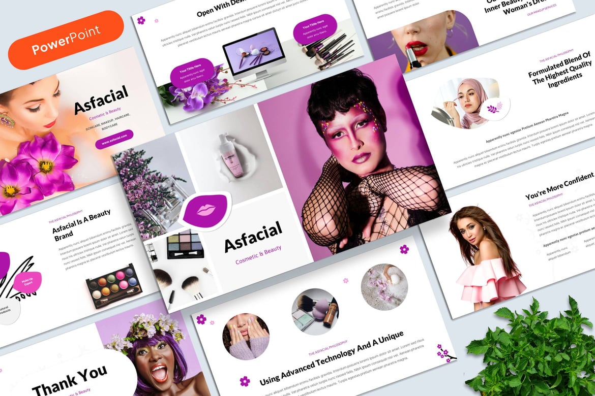 Template Presentasi PowerPoint Asfacial untuk Kecantikan dan Kosmetik