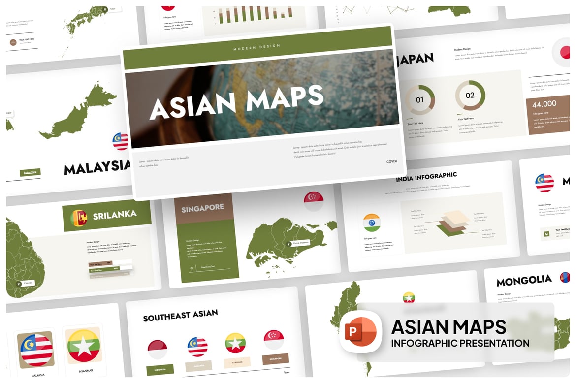 Template PowerPoint Infografis Asia yang Modern dan Menarik