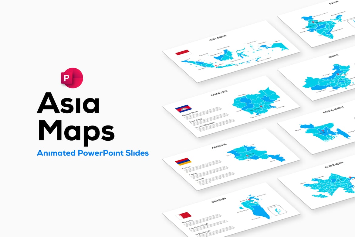 Template Presentasi PowerPoint Animasi Peta Asia yang Menarik