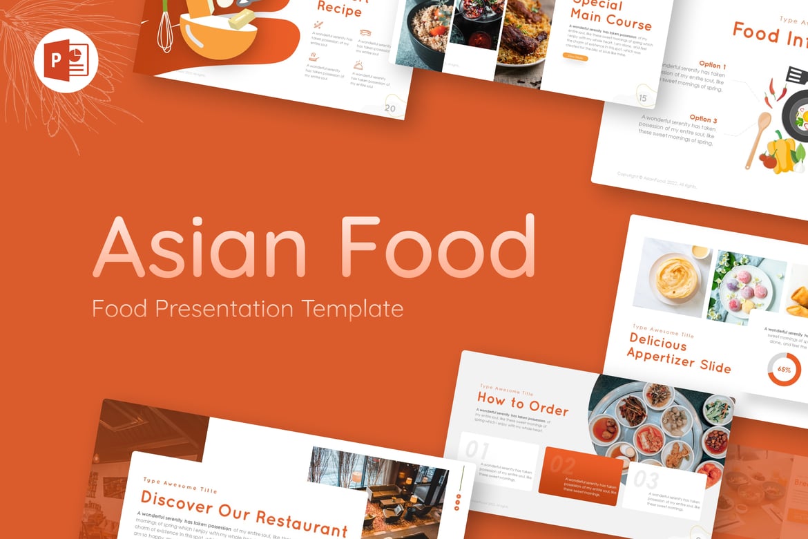 Template PowerPoint Kreatif untuk Makanan Asia yang Menarik