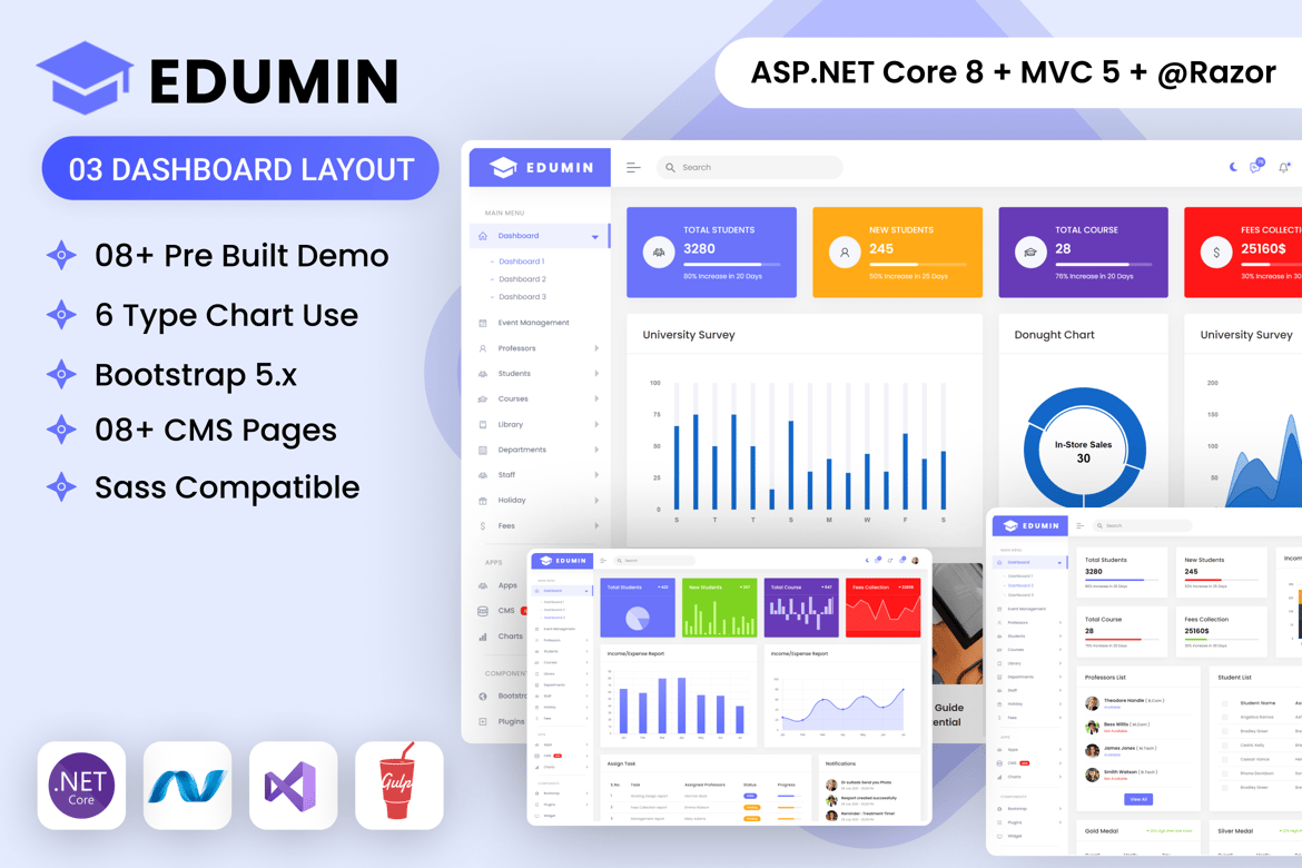 Template Dashboard Admin Pendidikan ASP.NET Core MVC yang Modern dan Profesional