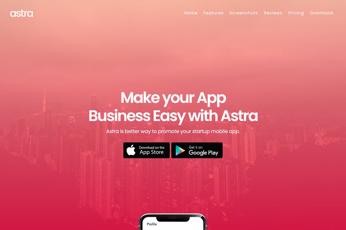 Astra | Template Website Landing Page Aplikasi Modern