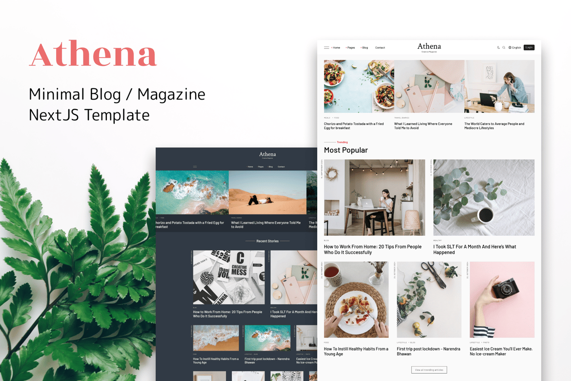 Athena - Template Website Blog/Magazine Minimalis NextJS yang Modern