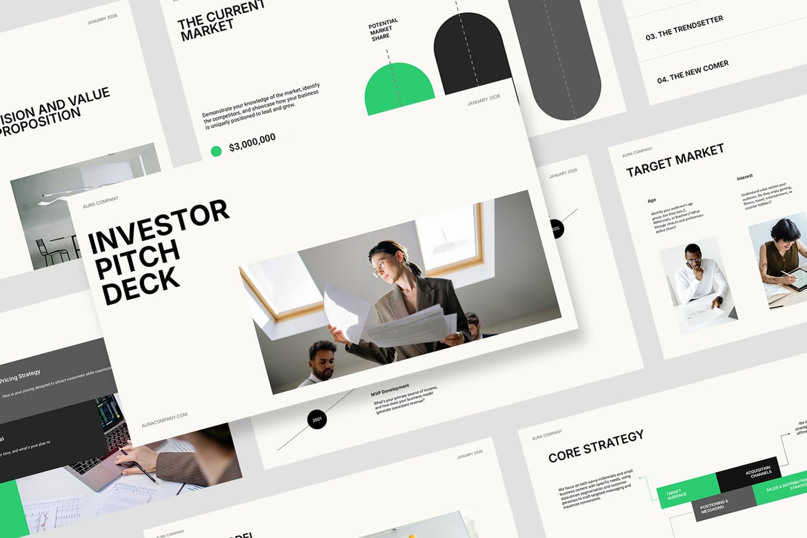 Template Presentasi PowerPoint Aura: Deck Pendanaan Investor yang Menarik