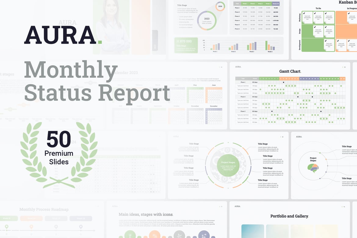 Template Presentasi AURA: Laporan Status Bulanan untuk PowerPoint