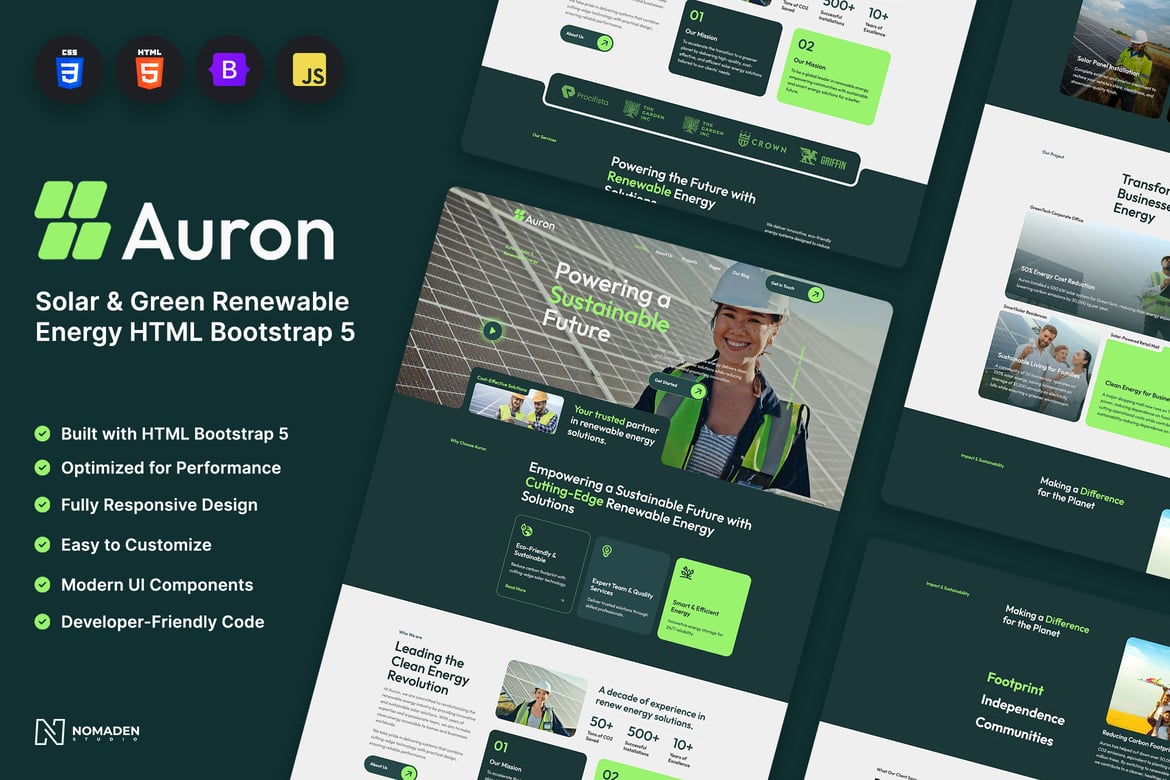 Auron - Template Website Energi Terbarukan dan Solar yang Modern